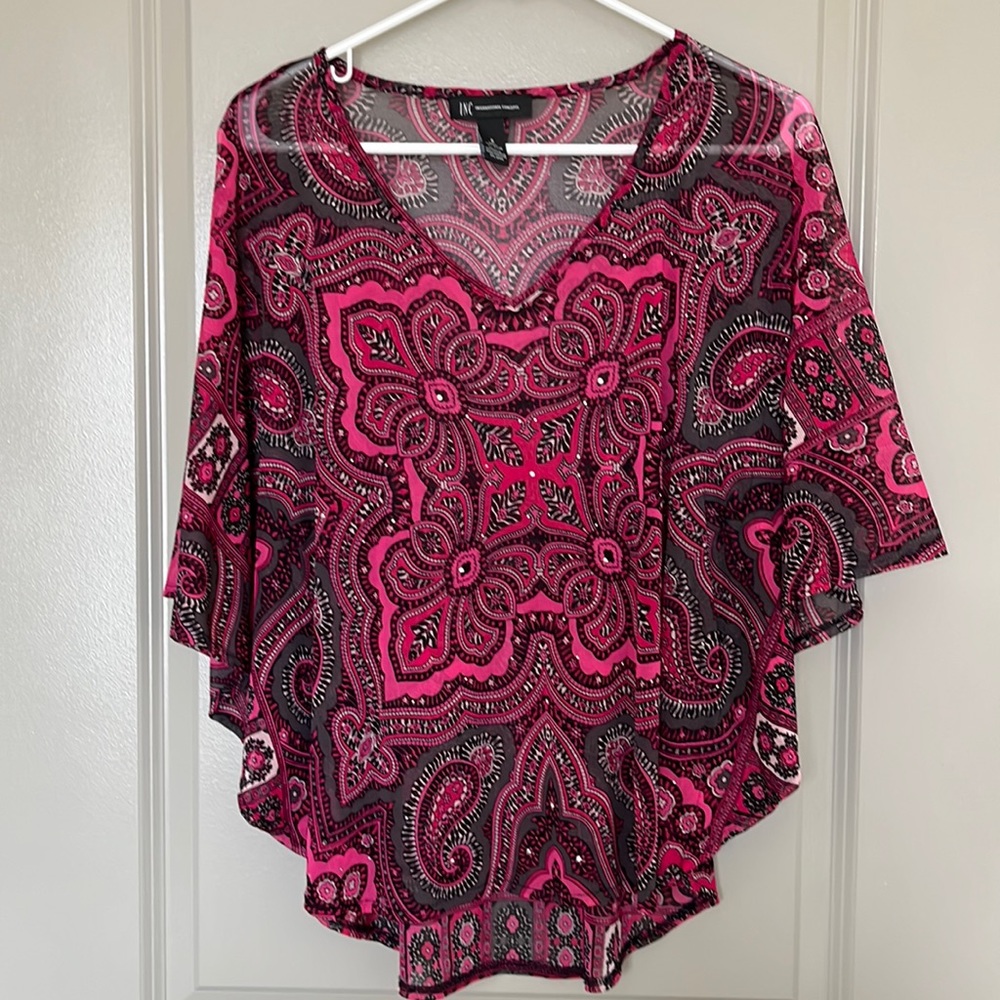 INC pink and black sheer blouse size Small. Great condition